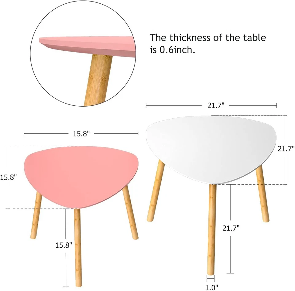 Bamboo Nesting Coffee Tables - Small Coffee Table for Living Room, Set of 2 Tria - Image 2 of 4