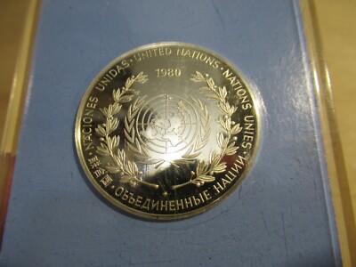 ​【銀貨】1980年 国際連合 平和記念メダル ピースメダル SV925 1980 UNITED NATIONS UN PEACE MEDAL - SOLID STERLING SILVER - IN