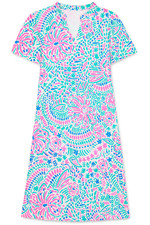 Women's Dress - Printed Dress - Mini Dress - Medium - Cotton - Blue Pink