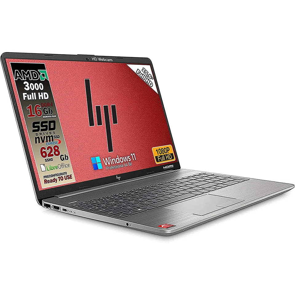 HP 255 G8 Silver AMD 3020e RAM 16 GB SSHD 628GB 15,6" FullHD Pronto all'Uso