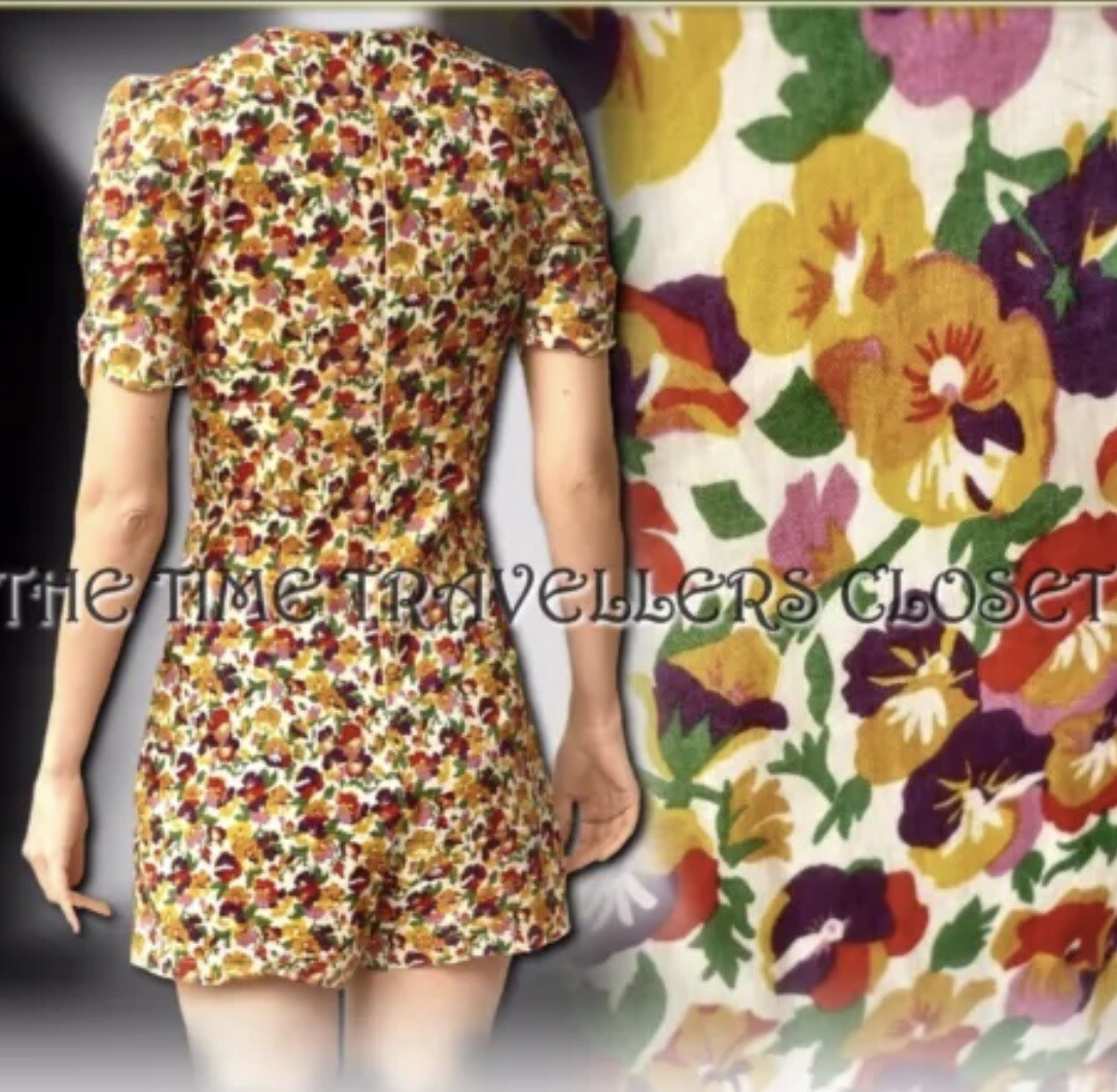 Kate Moss Topshop Playsuit Cotton Pansy Print Floral Festival Romper Vtg Boho 8 image 10