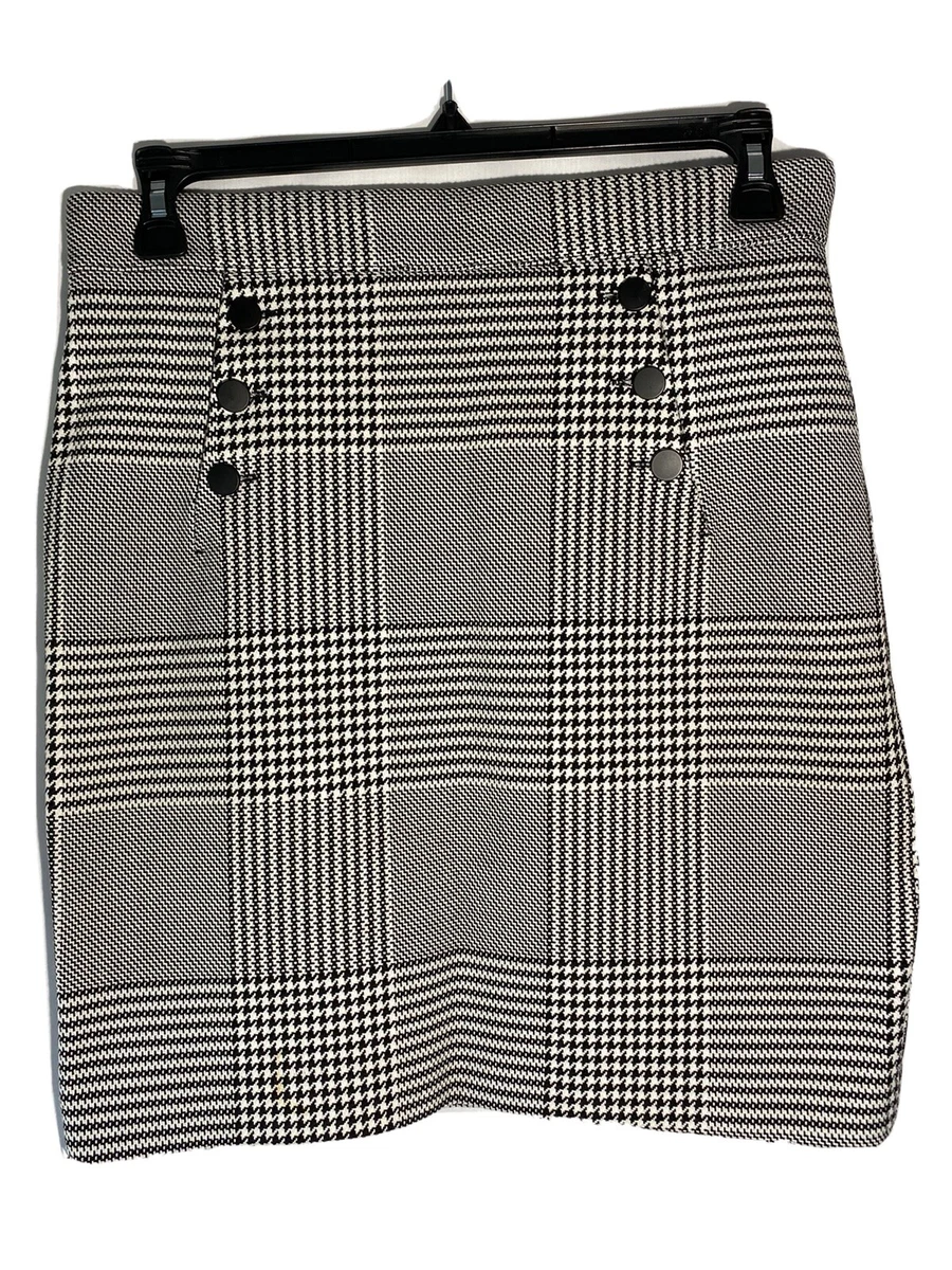 H M Houndstooth Black Exposed Back Zipper Skirt Size 12 eBay