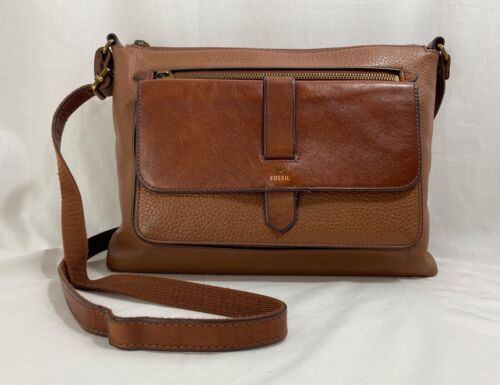 Fossil Kinley Pebble Brown Leather Crossbody - image 1
