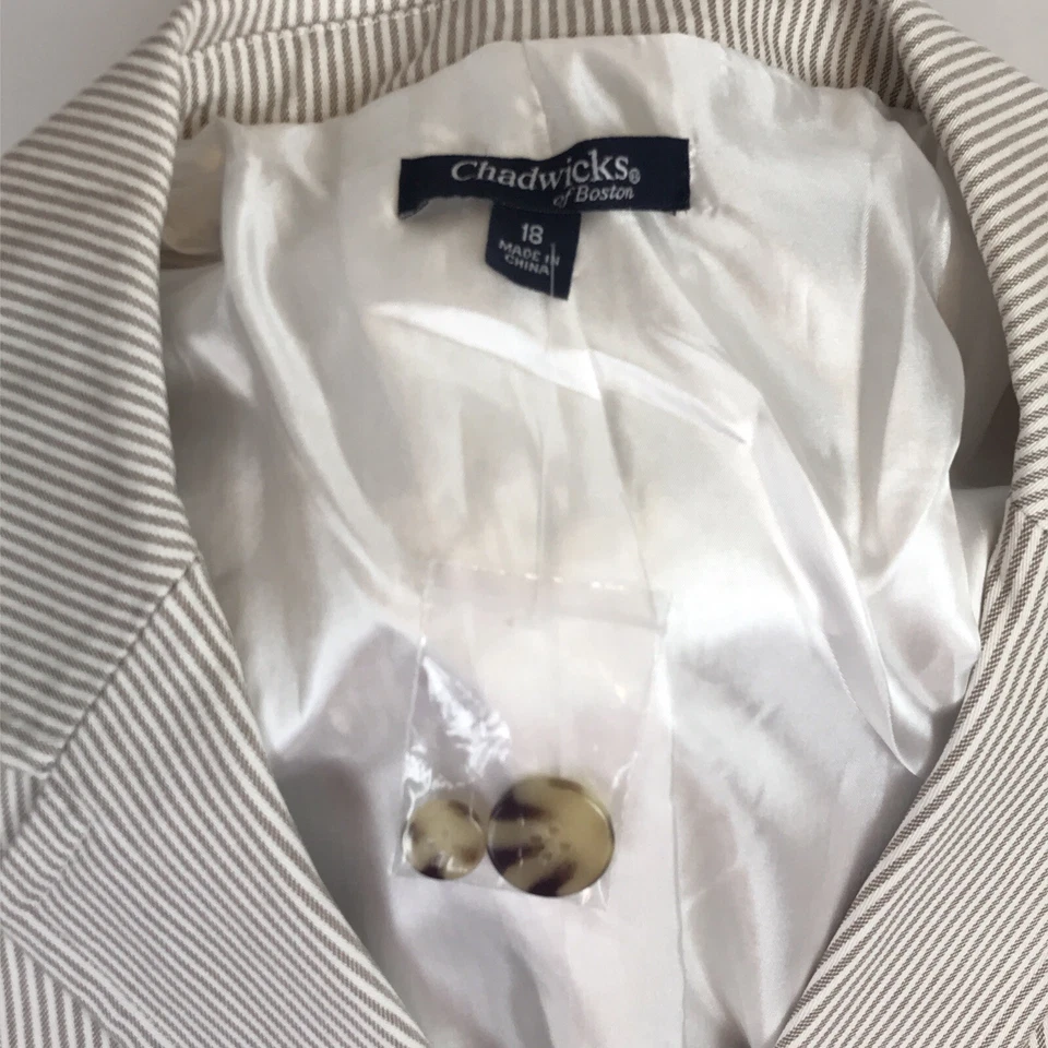 Nuevo sin etiquetas Chaqueta Blazer Abrigo Chadwicks of Boston Marrón y Blanco Rayas Mujer Talla 18 Foto 4 de 4