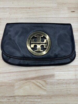 Tory burch Gold Metal logo Black leather Crossbag or handbag  display picture 3