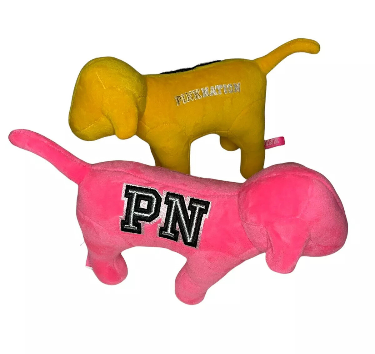 Victorias Secret Plush Dolls Pink Set Of 2 Dogs Yellow Polyester