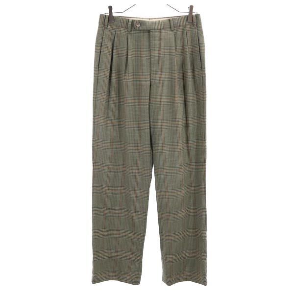 Burberrys 90s Old Wool Check Pattern Slacks pants 76 Khaki