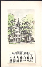 1934 Church Illustration Tear Off Calendar Small Vintage Calendar Made in USA