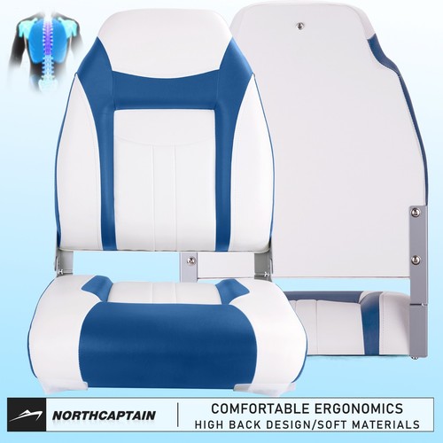 NORTHCAPTAIN A Pair of High Back Folding Boat Seat, White/Pacific Blue, 2 seats - Picture 3 of 6