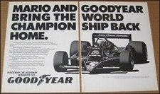 1978 Goodyear Mario Andretti 2-page Print Ad Advertisement Formula One Lotus 1978 Goodyear Mario Andretti 2-page Print Ad Advertisement Formula One Lotus