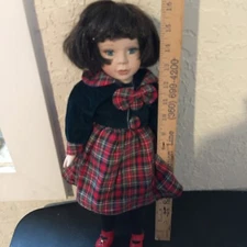 Seymour Mann porcelain doll 16 inches dark hair blue eyes a456