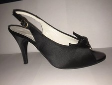 Vintage Garolini Shoes 7M Black Front Bow High Heels Open Toe Sling Back