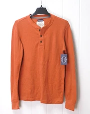 St. John's Bay Orange Textured Long Sleeve Henley Shirt Sz Small