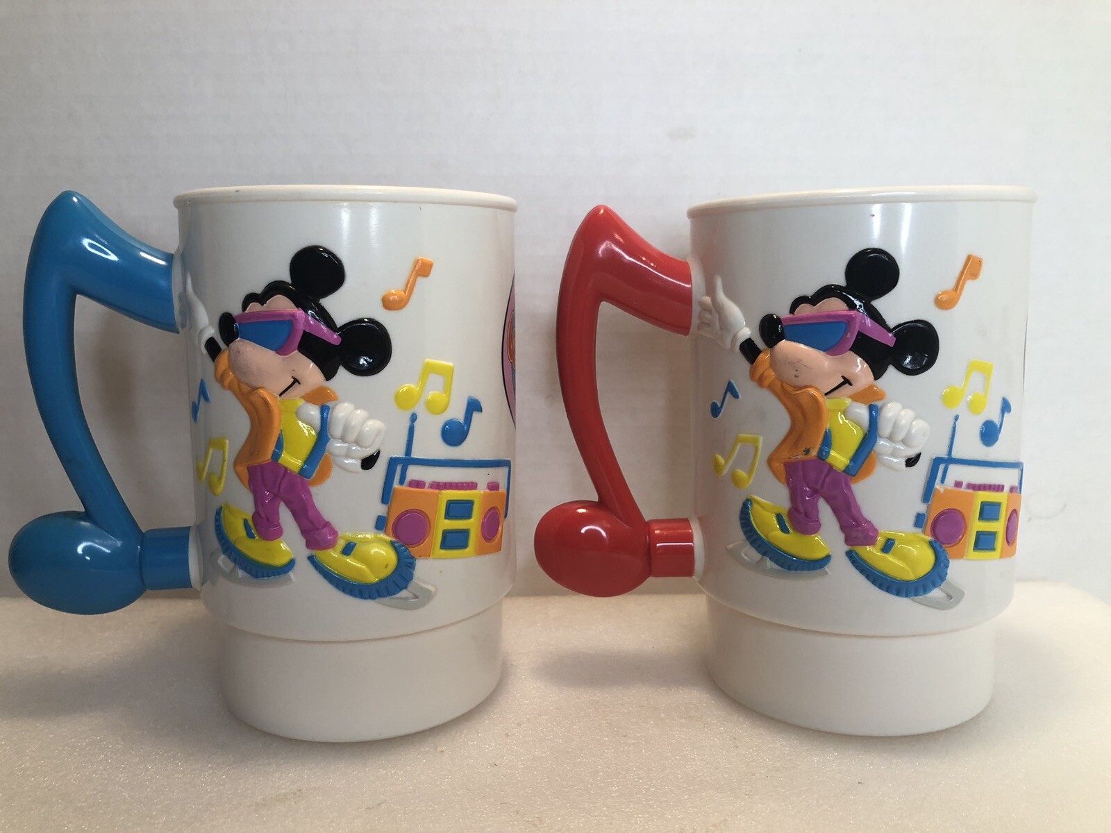 Vintage 1990s Disney World On Ice 3D Mickey Mouse Plastic Mugs by Kenneth Feld
