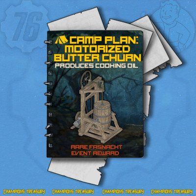 FALLOUT 76 PC CAMP PLAN: MOTORIZED BUTTER CHURN PRODUCES COOKING OIL