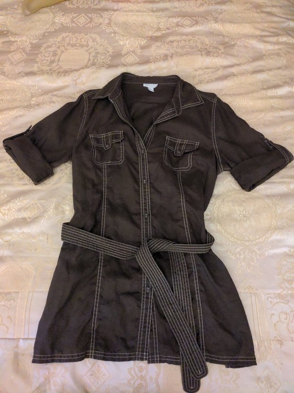 EUC_Charter Club (Macy's) Tunic, Brown W White Stitching, Size 14, 30" Long