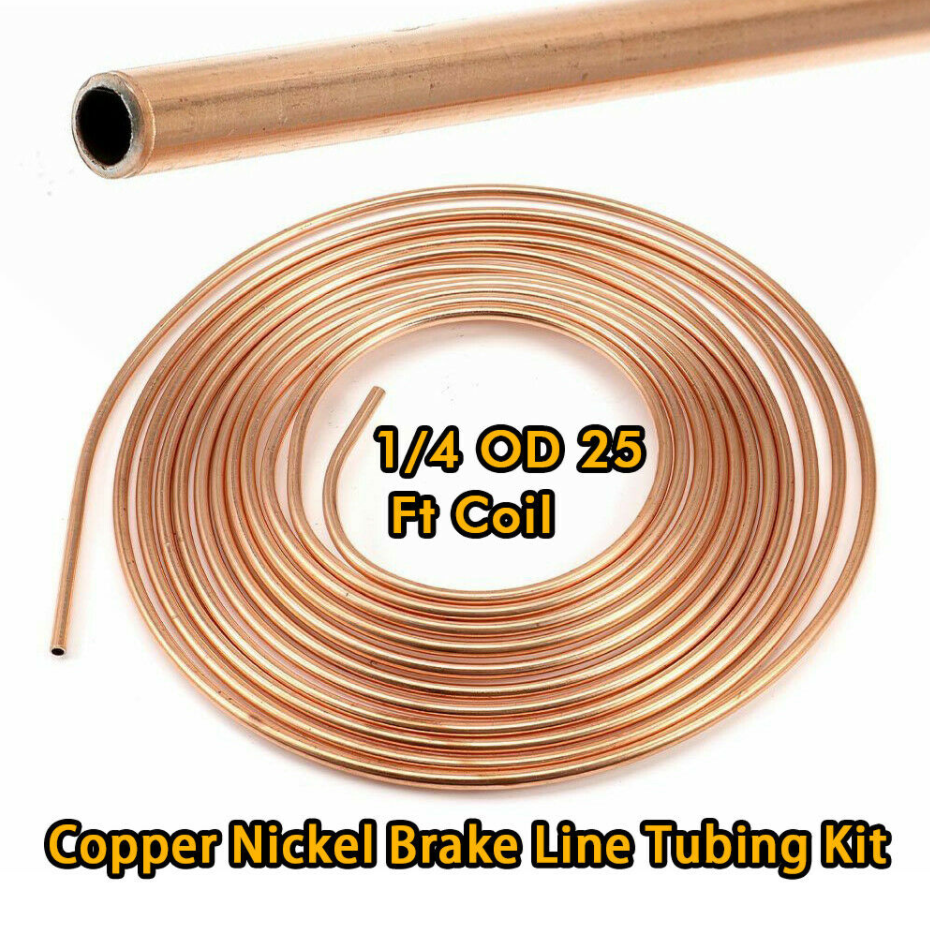 25FT Roll Coil 1/4"OD Copper Nickel Car Brake Fuel Line Tubing Kit w/16