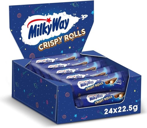 MILKY WAY Crispy Rolls, Milk Chocolate, Biscuit Snack bar, Single 22.5g x 24
