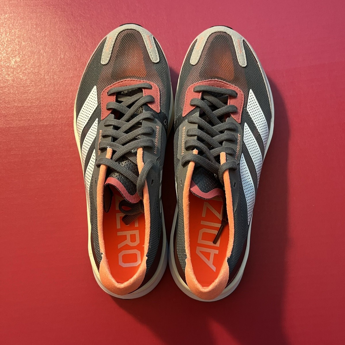 adidas Adizero Boston 11 W Grey Orange White Women Sz 8 Running