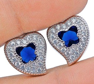 2CT-Blue-Sapphire-amp-White-Topaz-925-Solid-Sterling-Silver-Earrings-Jewelry-Y1