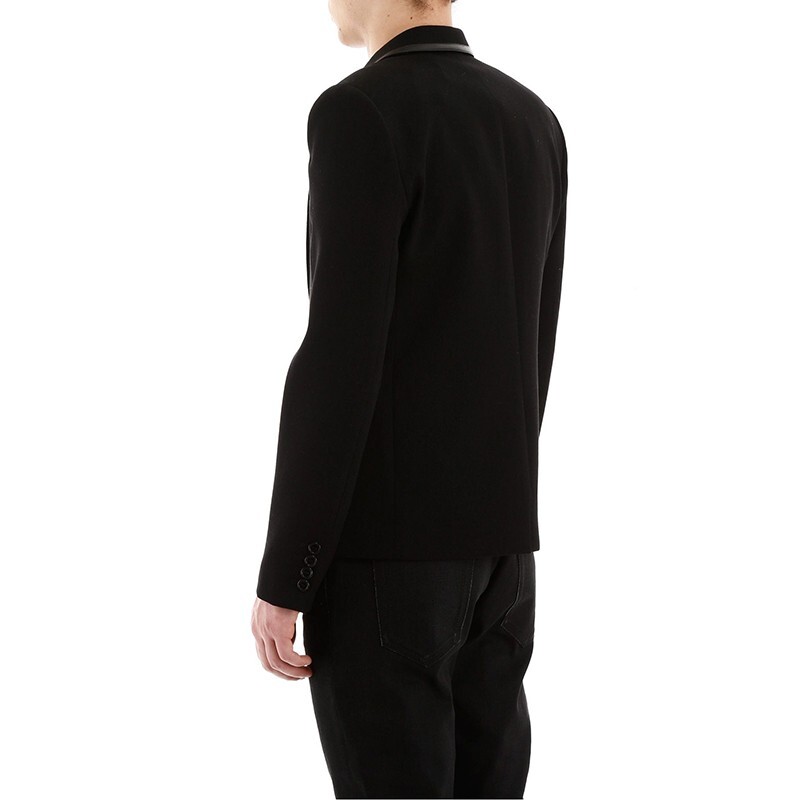 GIACCA BLAZER 52 NUOVA $3 290 SAINT LAURENT UOMO LANA NERA FINITURE IN PELLE aderente