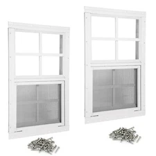 Shed Windows 2 Pack 14" W x 21" H Flush Mount White Window with Tempered Glas...