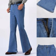 Men Bell Bottom Jeans Flared Denim Pants Retro 60s 70s Trousers Slim Fashion New