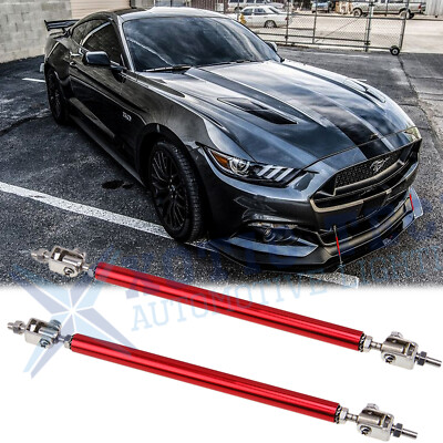 Adjustable Front Bumper Lip Splitter Rod Strut Tie Bars – Support Stabilizer For Ford Mustang (Xotic Tech, Silver)