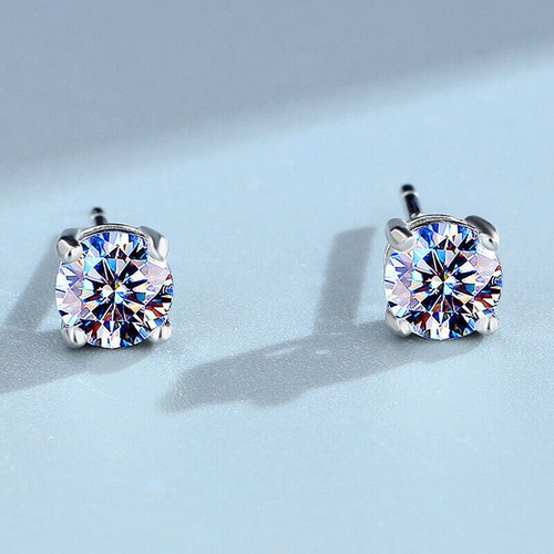 1-4Ct Round Cut VVS1 D GRA Moissanite Stud Earrings Unisex S925 Sterling Silver - Picture 1 of 26