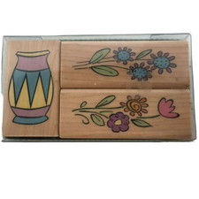 Inkadinkado Art Blooms Rubber Stamps Curly Bouquet Boxed Set 3 Long Stem Flowers