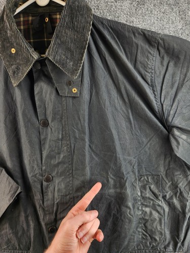 Barbour Border Waxed Cotton Canvas Jacket A205 Zip Chore Barn Cargo Lined 44 - Picture 10 of 24