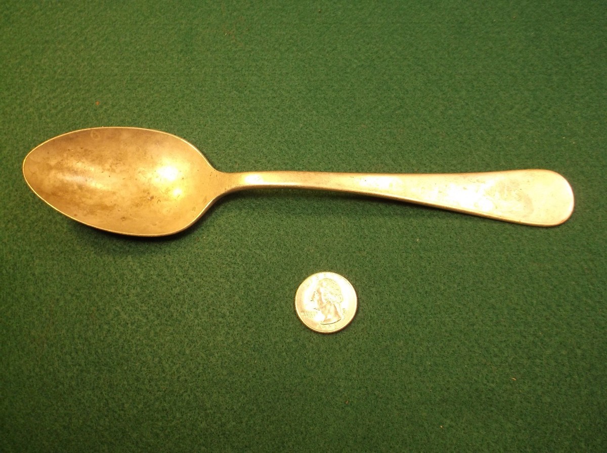 1 of 2, LARGE OLD VTG ANTIQUE WWI NICKEL SILVER SPOON 1 of 2, LARGE OLD VTG ANTIQUE WWI NICKEL SILVER SPOON