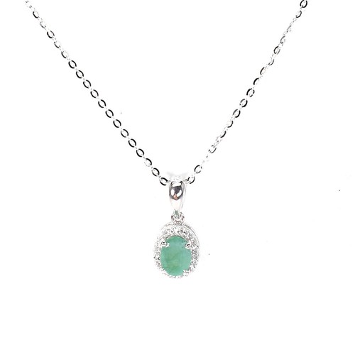 925 Sterling Silver Necklace Oval Green Emerald 7x6mm Topaz Gemstone Jewelry 18 - Picture 2 of 9