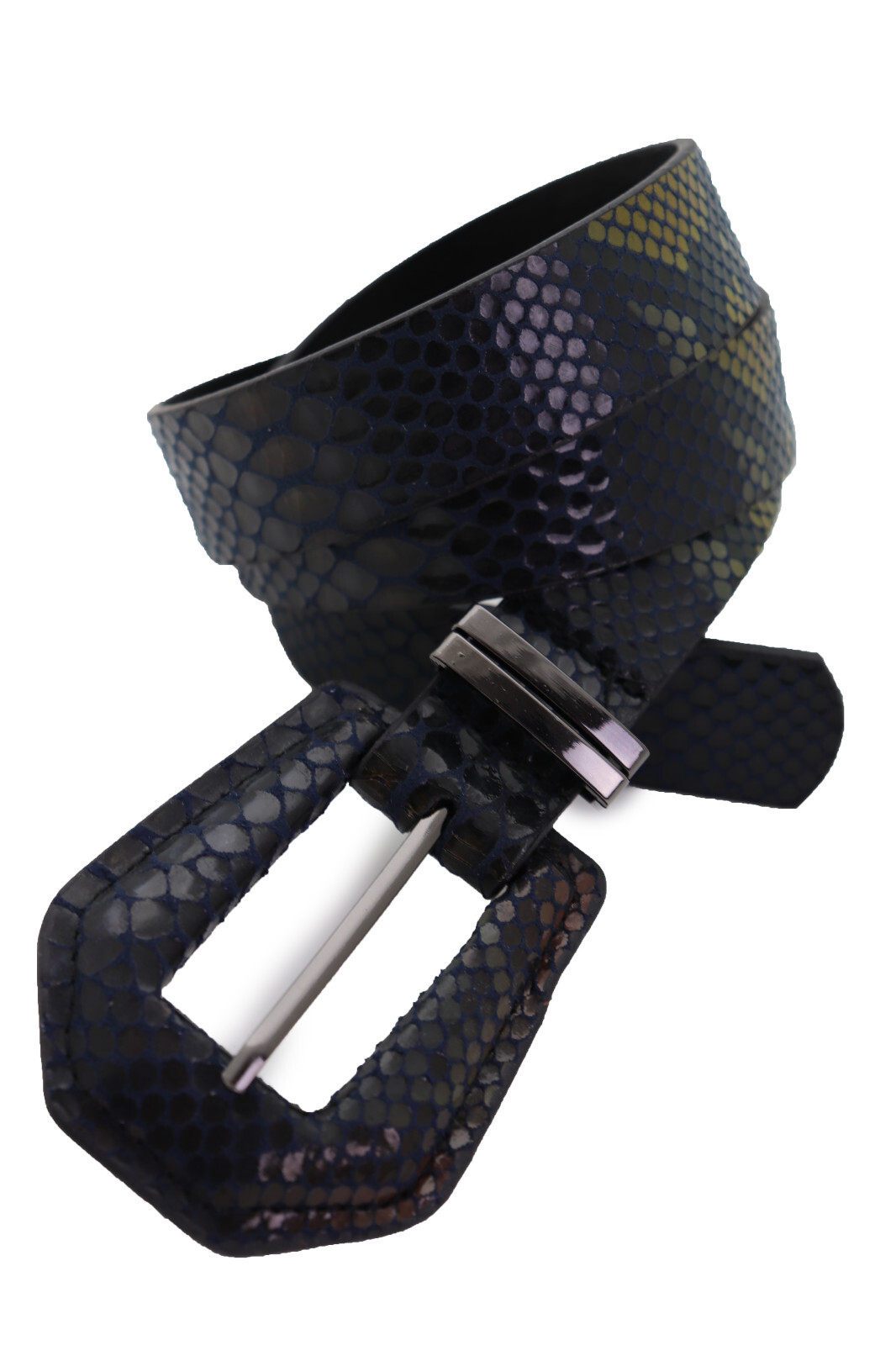 Mujer Negro Azul Imitación Piel Serpiente Cuero Pantalón Vaquero Moda Cinturón S