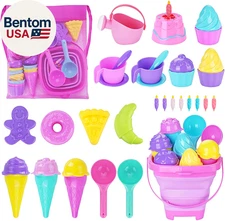 Ice Cream Beach Toys Sand Toys Set for Kids, Collapsible Sand Bucket and Shovels