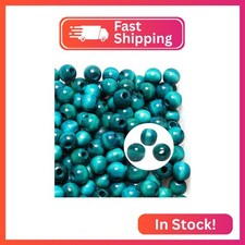 15mm Teal Wood Beads with 5mm Hole for Craft, Large Hole Macrame Beads, 50pcs