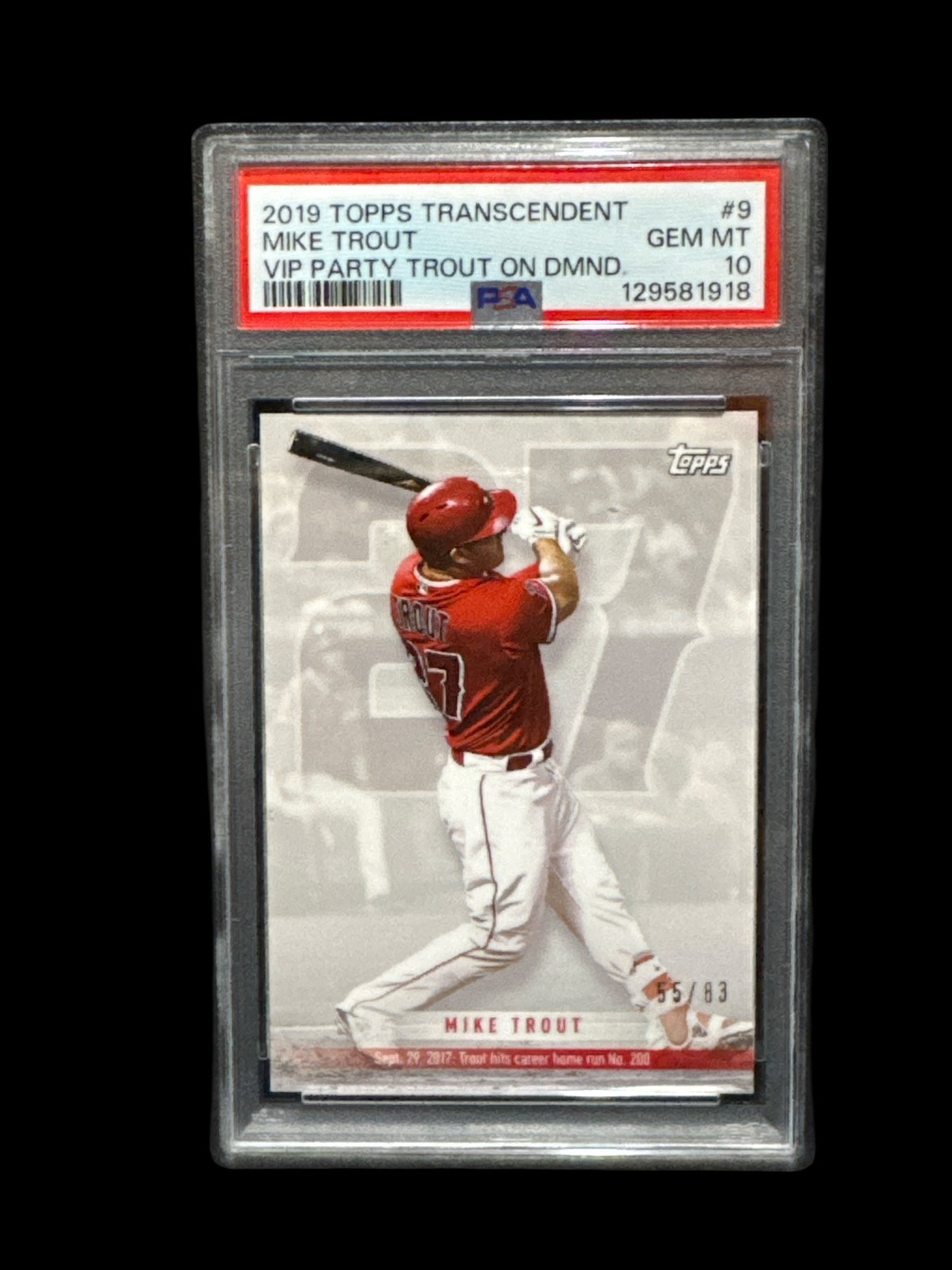 MIKE TROUT ANGELS ROY MVP 2019 TOPPS TRANSCENDENT VIP PARTY #9 SERIAL #/83 PSA 9