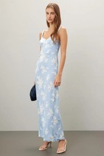 Reformation $378 Reverie Dress Floral Maxi Powder Blue Sleeveless Size 10