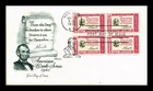US COVER AMERICAN CREDO ABRAHAM LINCOLN FDC SCOTT 1143 BLOCK OF 4 ARTMASTER
