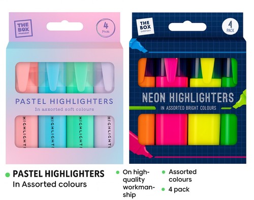 HIGHLIGHTER PENS PASTEL FLOURESCENT NEON COLOURS 4/6 PACK SCHOOL DRAWING OFFICE