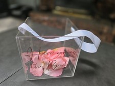 Wedding Flower Girl Acrylic Box For Petals W/ Rose Gold "Here Comes The Bride"