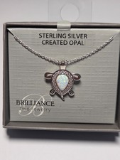 Sterling Silver Created Opal Turtle Pendant with 18" chain necklace - New