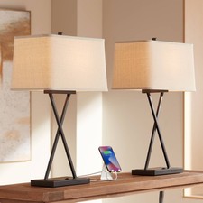Megan Modern Table Lamps 26 1/2" High Set of 2 Bronze USB Port LED for Bedroom