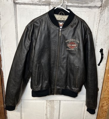 Harley Davidson Brown Leather Jacket Mens Large Embroidered
