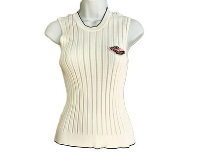 PINKO White Ribbed Knit Sleeveless Top Size L Made in Italy