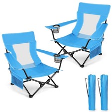 HaSteeL Folding Beach Chair Set of 2, Foldable Blue Camping Oversized,