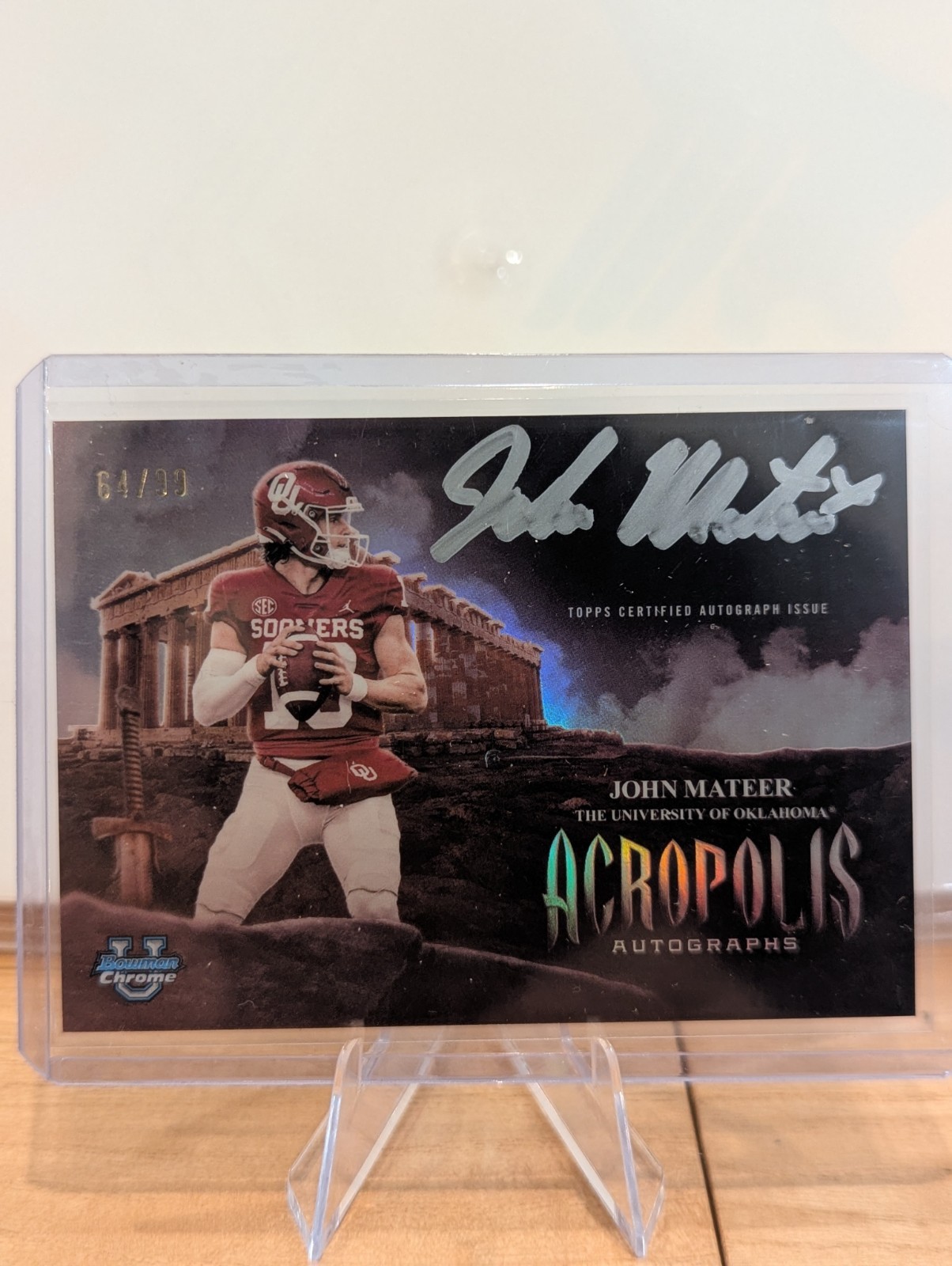 John Mateer 2025 Bowman U Chrome Acropolis AUTO /99 OU Sooners