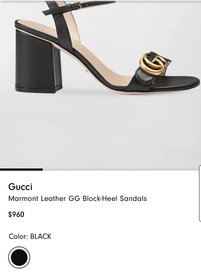 Sandalias Gucci Marmont GG Tacón Bloque Correa al Tobillo Zapatos Negros 36.5 (US 6.5) Foto 2 de 4