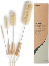 Bottle Brush Set 4 Natural Sisal Bottle Brushes W/ Long Bamboo Handles