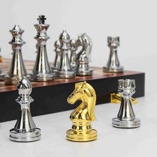 Magnetic Travel Chess Set Gold Silver Metal Chess Pieces Folding Wooden WIAE